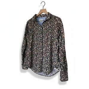 Trovata Birds of Paradis Cottagecore Corduroy Button Down Top Size Medium Navy